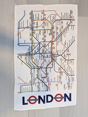 Underground London Map Cotton KitchenTowel - White with Multicolor Routes